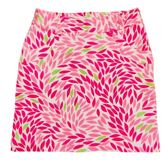 EP PRO Pink White Floral Abstract Pattern Print Button Mini Skirt 4 Pockets Slit - Picture 1 of 13